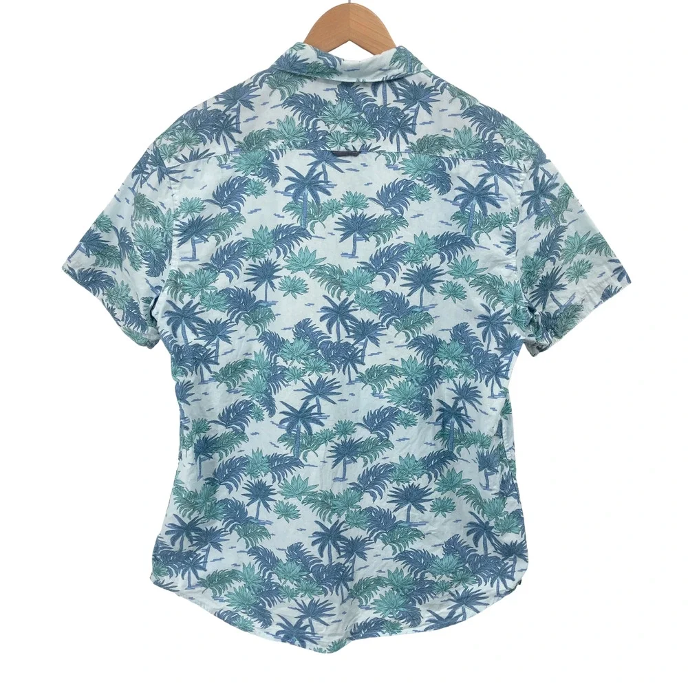 Sunrise Kingdom Palm Tree Tropical Button Down Shirt Large Men's Cotton Hawaiian